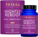 FRISKA Nightly Reboot Enzyme og Probiotika supplement, fremmer bedre fordøjelse og søvn, understøtter Gut sundhed for mænd og kvinder, Melatonin, kamille, 30 kapsler