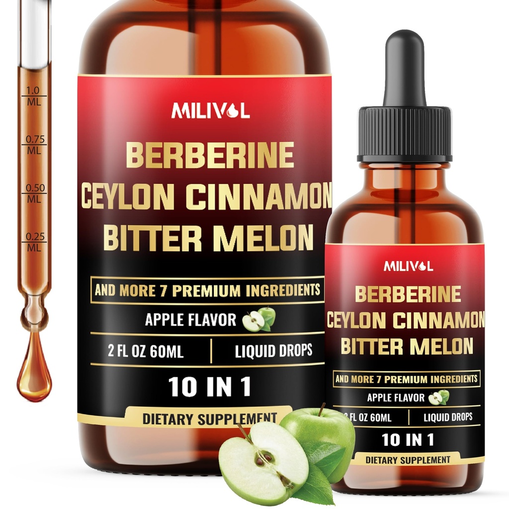 10in1 Flydende Drops Berberine med Ceylon Kanel Bitter Melon gurkemeje Ginger Gymnema Sylvestre og mere - 2 Fl Oz