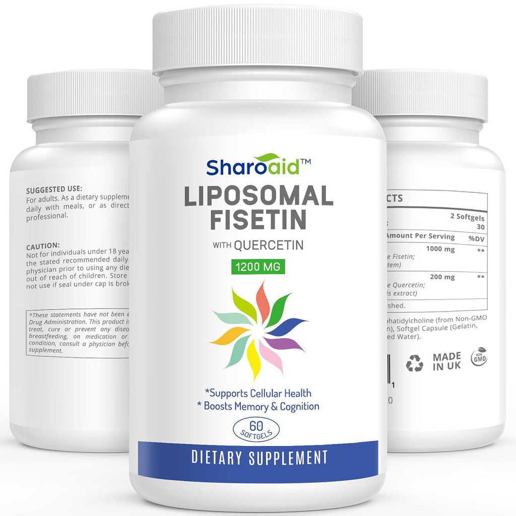 Liposomal Fisetin med Quercetin Kosttilskud 1200 mg per servering, Høj Absorption Polyphenoler Antioxidanter til kvinder, Mænd, Non- GMO, Gluten- fri, 1 flaske-60 Softgels