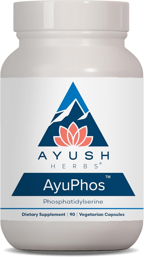 Ayush Herbs AyuPhos - Phosphatidylserine supplement til mænd og kvinder, Soy- Free Phosphatidylserine, hjerne, hukommelse, & kognitiv støtte til voksne, 200mg Per Pill - 90 Vegetariske kapsler (1 tæller)