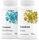 THORNE - Basic B Complex (60 kapsler) & D-5000-vitamin (60 kapsler) Bundle - understøtter cellulær energiproduktion, hjerne sundhed & sunde knogler - Gluten, Dairy & Soy- Free