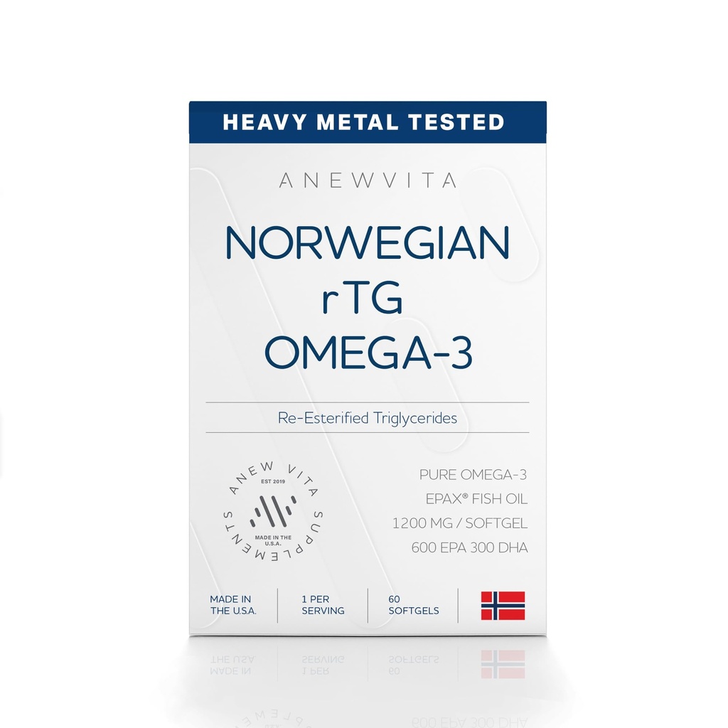 Norwegian rTG Omega 3 Fish Oil for Brain & Heart Boost, Triglycerid Fish Oil Omega 3 Kosttilskud, 300 DHA 600 EPA Omega 3 Softgels Essential Faty Acid for Eyes, Skin & Joints, 1200mg, 60 Servere