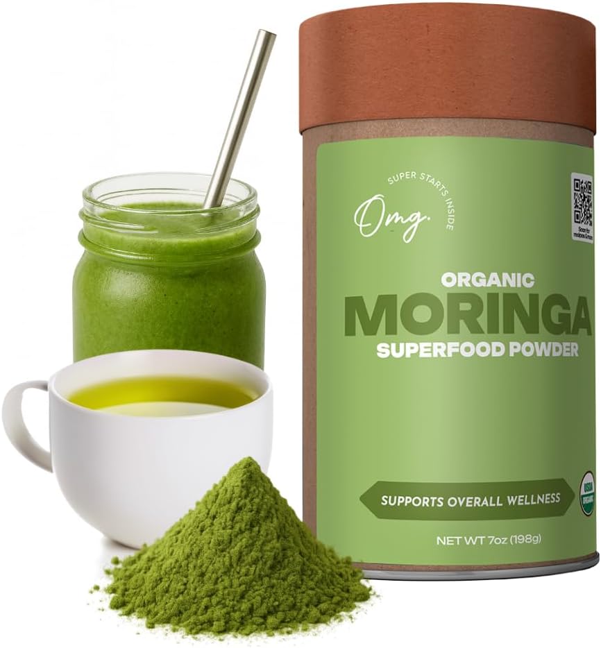 OMG! Superfoods Pure and Organic Moringa Powder - USDA Certified Moringa Oleifera, Great Source of Calcium, Iron, Vitamin A & E - 7 Oz (1 Pack)