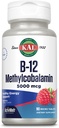 KAL Vitamin B12 Methylcobalamin 5000mcg, sund energi, Metabolisme, Nerve & Red Blood Cell Support, * Hurtig opløsning ActivMelts, Optimal Absorption, Natural Raspberry Flavor, 90 Servering, 90 Micro Tabs
