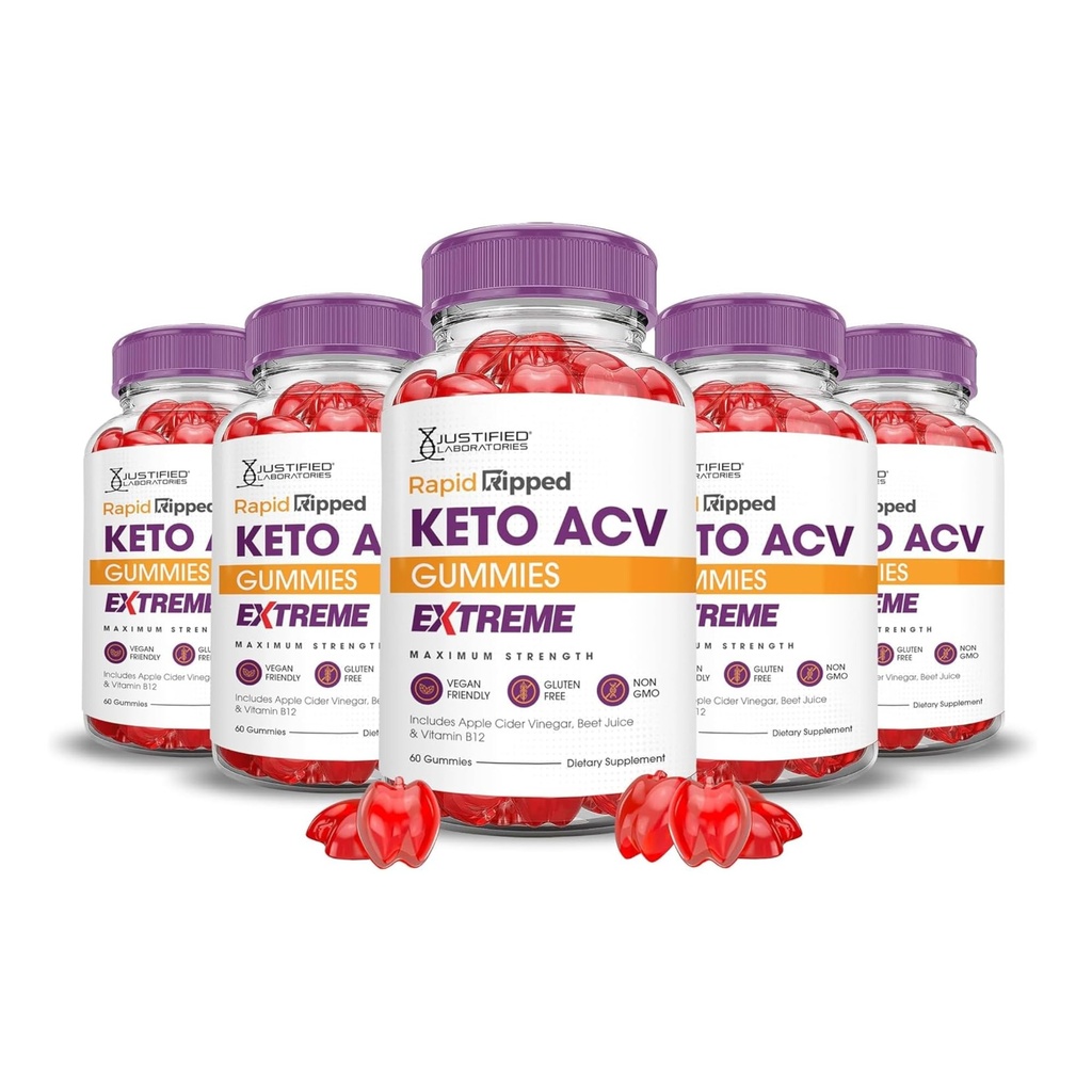 Justified Laboratories (5 Pack Rapid Ripped Keto ACV Gummies Extreme 2000MG Rapitrup Keto Gummies Apple Cider Vinagar Formuleret med Pomegranate Beet Juice Powder B12 Vegan Non GMO 300 Gummys