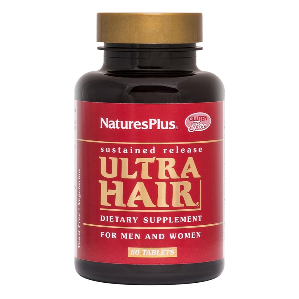 Natures Plus Ultra Hair, Sustained Release - 60 Vegetarian Tablets - Natural Hair Growth Supplement for Men & Women - Longer, Thicker Hair - Gluten-Free - 30 Servings