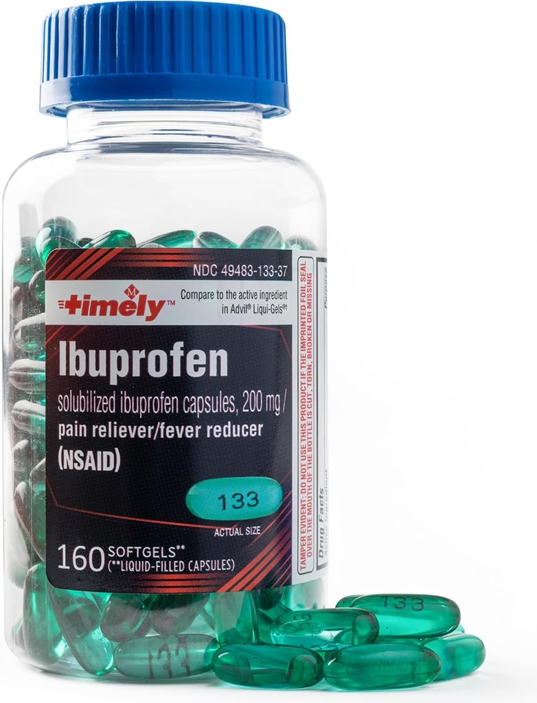 TIME-CAP LABS, INC. Timely Ibuprofen 200mg - 160 Liquid Softgels - Pain Relief Softgels and Fever Reducer - for Headache Relief, Menstrual Pain, Tooth Aches Muscular Aches & Arthritis Pain