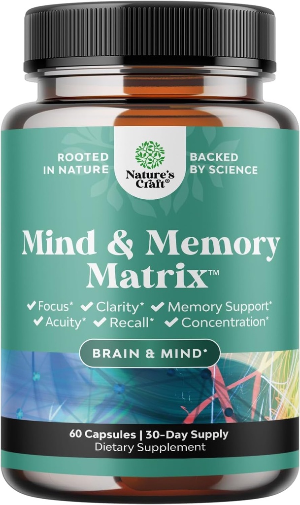 Advanced Brain Supplement for Memory and Focus - Nootropics Brain Support Supplement med hukommelse og fokus vitaminer til voksne i alle aldre - for Brain Fog Clarity Energy og Recall
