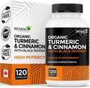 Renew Actives Organic Gurkemeje 474MG & Cinnamon 50MG per 2 Kapsler - med Curcumin & BioPerine til Absorption - Understøtter Metabolisme, fælles sundhed & fordøjelse - Lavet i Canada - 120 Kapsler