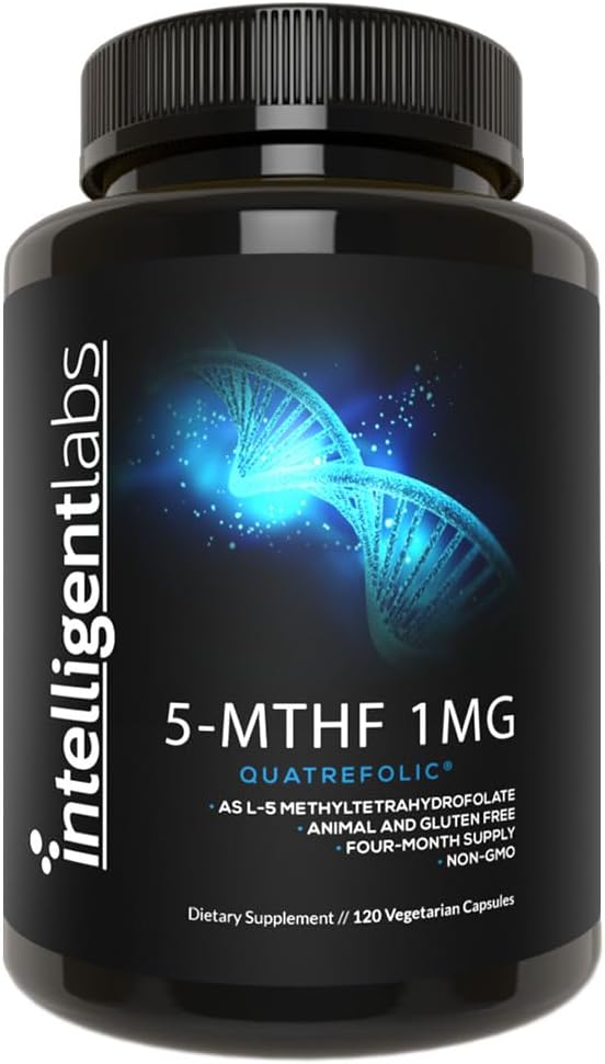 Intelligent Labs 1MG 5-MTHF Methylfolate, 120 Capsules, 120 Days Supply, Best Value Folic Acid Supplement as Quatrefolic, Activated Folate, 1MG = 1000mcg, 5 methyltetrahydrofolate