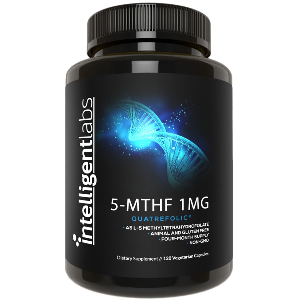 Intelligente Labs 1MG 5- MTHF methylfolfolat, 120 kapsler, 120 dages forsyning, bedste værdi folinsyre tillæg som quatrefolisk, aktiveret folat, 1MG = 1000mcg, 5 methyltetrahydrofolat