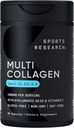 Sports Research® Multi Collagen Pills for Women & Men - Collagen Peptides (Type I, II, III, V, X) Enhanced with Hyaluronic Acid & Vitamin C - Gluten Free ­· Non-GMO - 90 Capsules