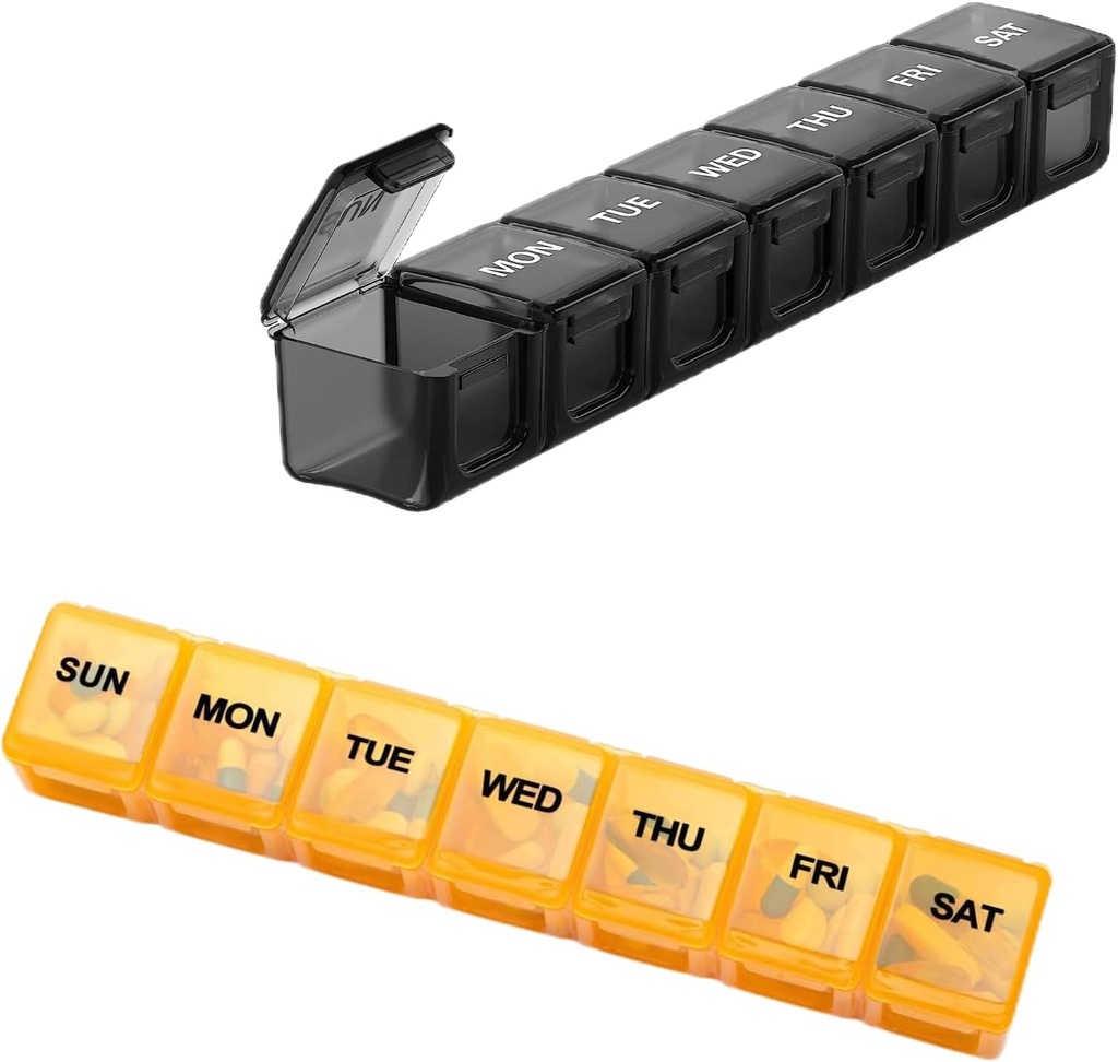 2 Pack Ekstra Stor Ugentlig Pill Organizer, Sukuos Daily Pill Box sager med Clear Lid, Gigt Friendly