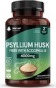 Psyllium Husk Kapsler Beriget med Probiotika Fibre supplement Høj Absorbency Styrke Bidrager mod Gut og fordøjelsessygdomme fra Plantago Ovata Frø, Ispaghula Husk, Gluten- Free Made in UK