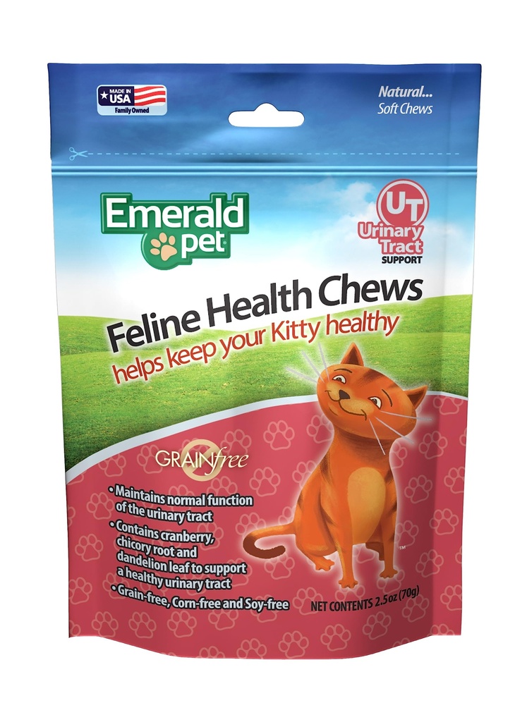 Emerald Pet Feline Health Chews UT Support - Natural Grain Free Urinary Tract Health Cat Chews - Kat Urinary Kosttilskud med kranbær, Chicory Root, og Mælkebøtte Leaf Extract - Made in USA, 2.5 oz