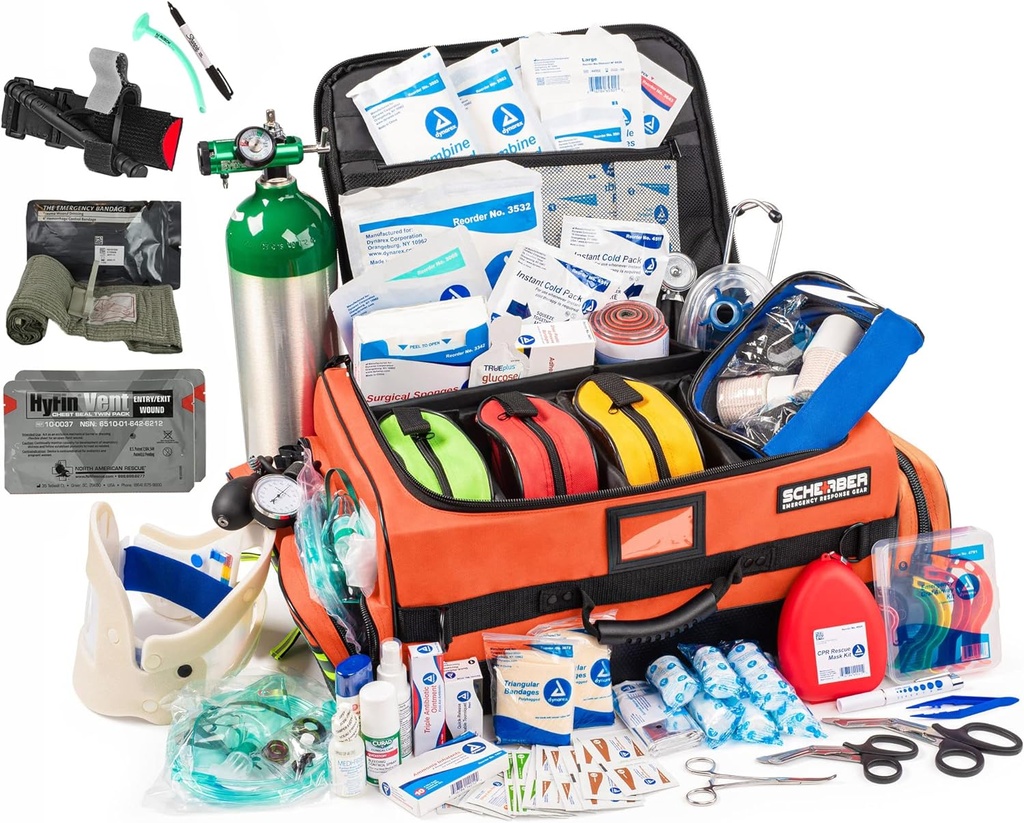 Scherber Fully- Stocked Premium First Responder Bag Note 124; HSA / FSA Godkendt Note 124; Stor Pro EMT / EMS Trauma, Blødning & Oxygen Medical Kit