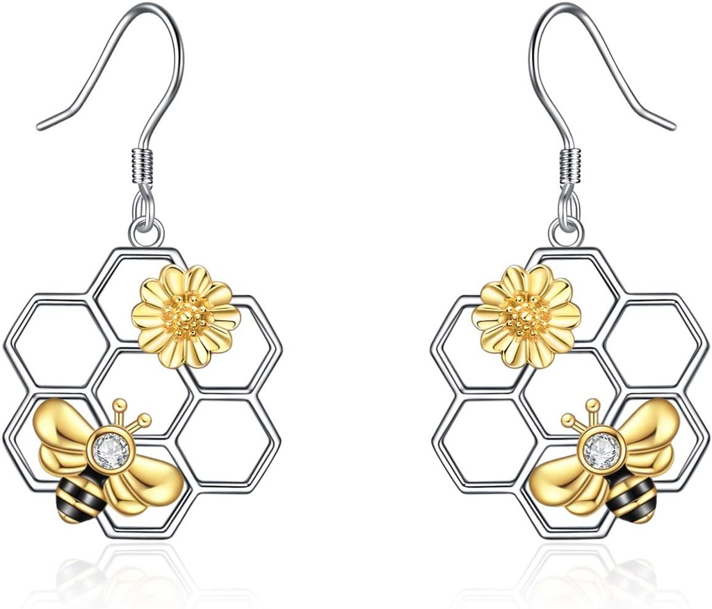 LUHE Bee øreringe til kvinder 925 Sterling Sølv Bumble øreringe med Honeycomb Honeybee smykker Dangle gaver til kvinder