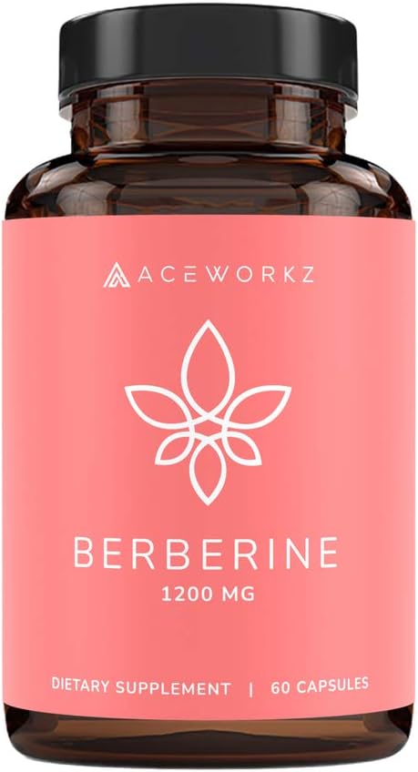 ACEWORKZ Berberine HCL 1200mg Supplement - 97% høj renhed - Support Weight Management, Craving Control, Heart & Gut Health (60 kapsler)