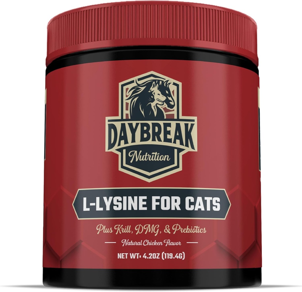 L - Lysin til katte og killinger - 900 mg L Lysin pulver til katte for immunitet og respiratorisk støtte - Kat tillæg med L - Lysin, Prebiotika, Krill, & DMG for immunsystem, Eye Health & Nysen