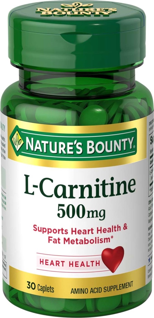 Nature 's Bounty L- Carnitin, Understøtter hjerte sundhed & fedt Metabolisme, Aminosyretilskud, 500 mg, 30 tabletter