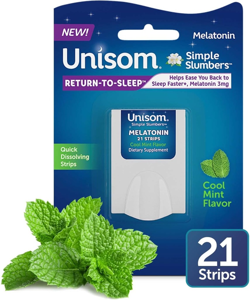 Unisom Simple Slumbers Retur- to- Sleep Opløsning Strips 21- greve, Melatonin 3 mg, Cool Mint