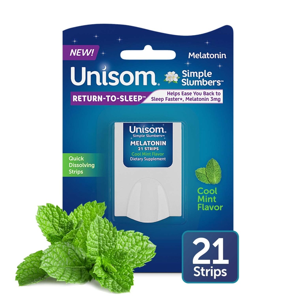 Unisom Simple Slumbers Retur- to- Sleep Opløsning Strips 21- greve, Melatonin 3 mg, Cool Mint