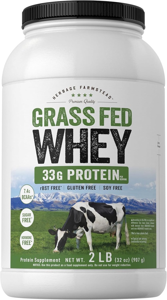 Carlyle Grass Fed Whey Protein Powder Medical 124; 2lb Medical 124; 33g Protein Per Serving Medical 124; Unflavored Medical 124; Sugar and Hormon Free Medical 124; Non-GMO and Gluten Free Supplement Medical 124; af Herbage Farmstead
