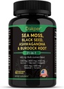 Sea Moss, Ashwagandha, Black Seed Oil Supplement, C-vitamin & D3 med gurkemeje, Bladderwrack & Burdock Root, Natural Herbal Support til mænd og kvinder 60 kapsler, Kosttilskud, pakke med 1