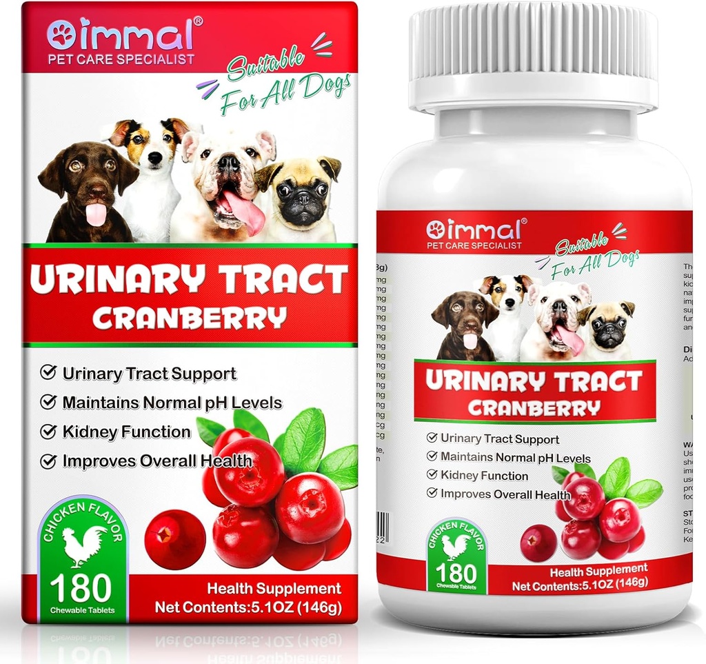 Cranberry til hunde, 180P Cranberry Urinary Tablets for Dogs - Understøtter Bstige Infektion, Urinary Tract, Bstige Stone & Dog UTI, Pet Supplement Treatments for Dogs, Chicken Flavor - 180P Tyggetabletter