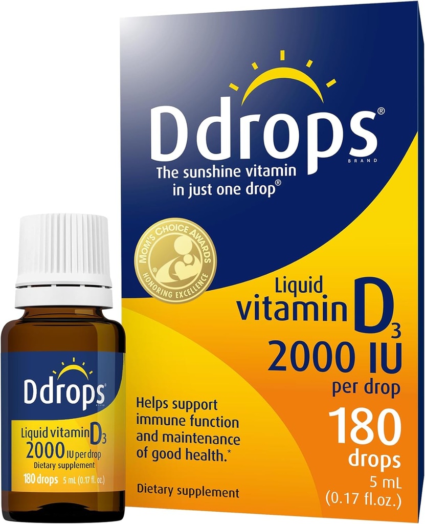 Ddrops Voksne 2000IE 180 dråber - flydende vitamin D3 tillæg, støtte stærke knogler & immunsystem