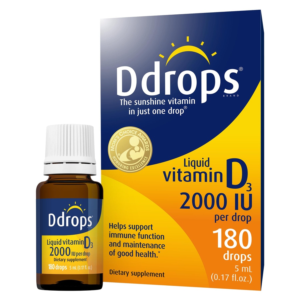 Ddrops Voksne 2000IE 180 dråber - flydende vitamin D3 tillæg, støtte stærke knogler & immunsystem