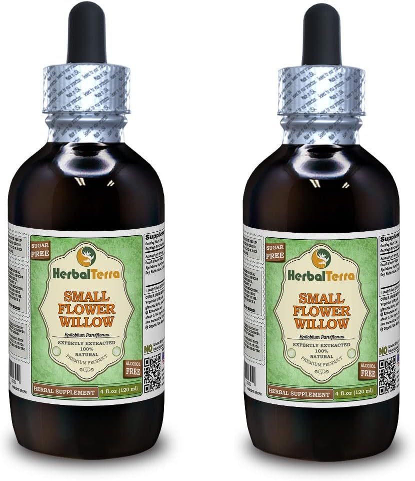 Lille blomst Willow (Epilobium parviflorum) Glycerit, Tørret Herb Alkohol- Free Liquid Extract (Brand Name: HerbalTerra, Stolt Made in USA) 2x4 fl.oz (2x120 ml)