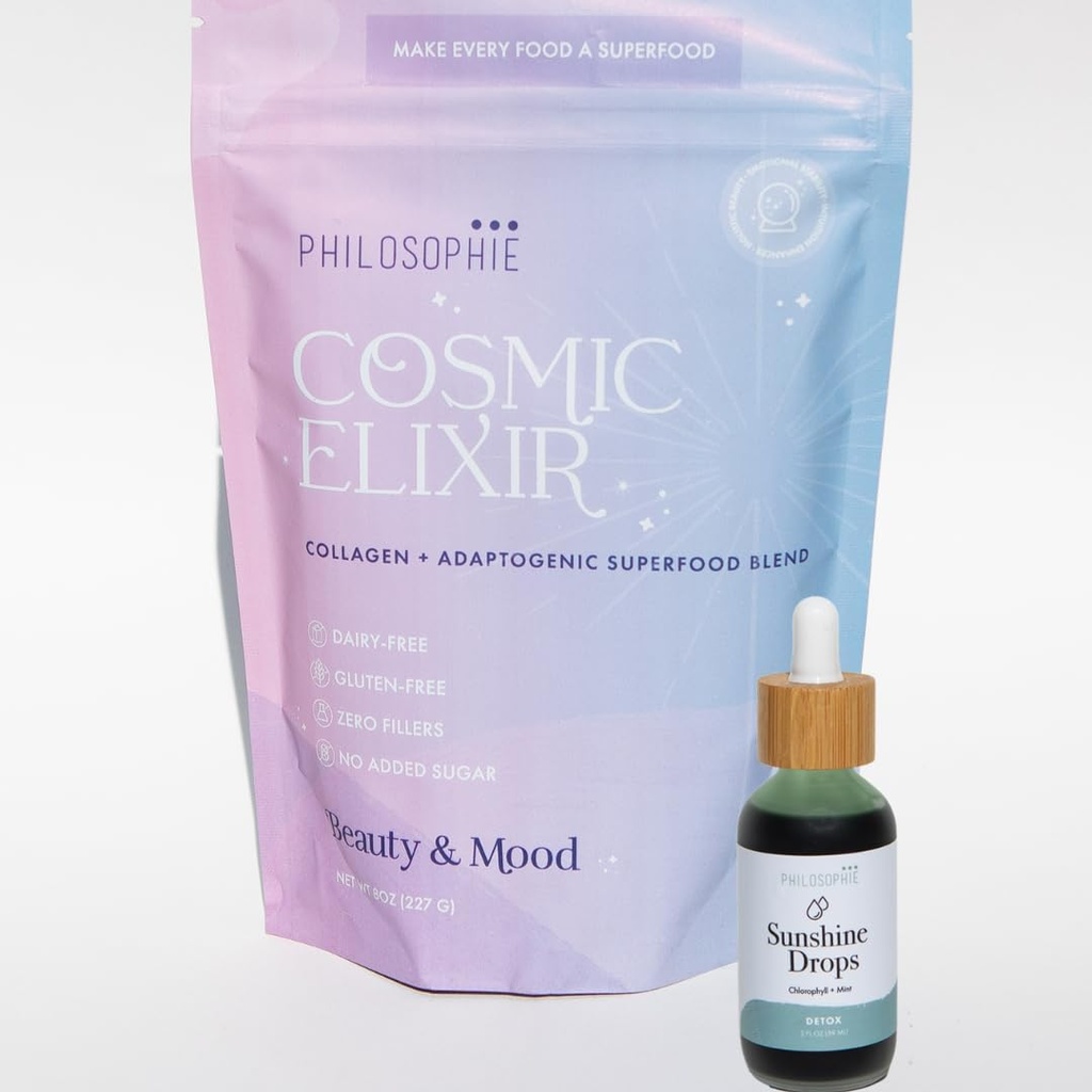 Philosophie Sunshine Drops & Kosmisk Elixir Bundle - Flydende Chlorophyll & Superfood Powder Blend - Alle naturlige Plant- baseret 2pack