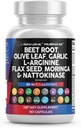 Clean Nutracatives Beet Root Capsules Olive Leaf Natokinase Hvidløg Extract L- Arginin Omega 3 Red Yeast Rice Hibiscus Danshen - Sund Support - 90 Ct