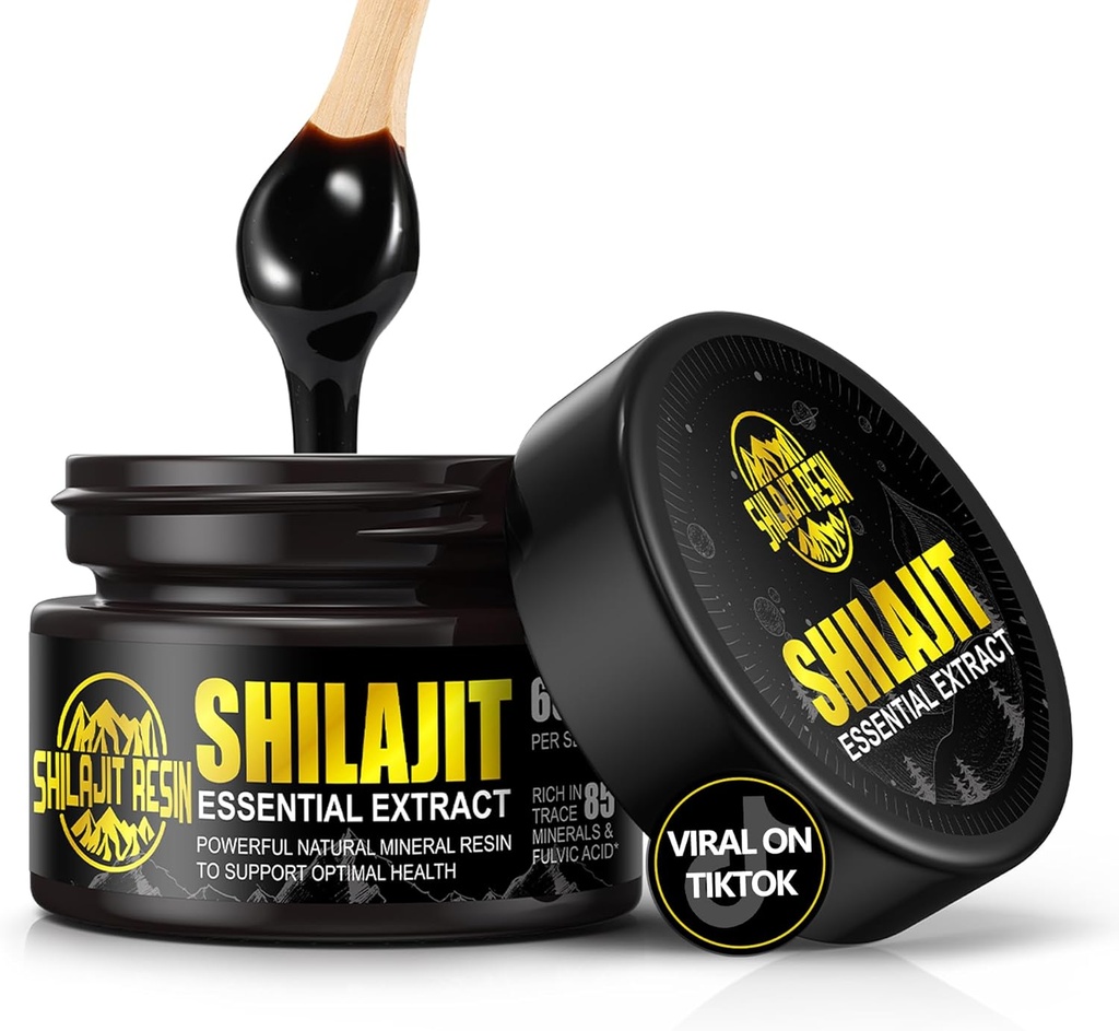 Boysea Organic Himalayan Shilajit Resin, 600 mg Gold Grade Maksimal Potens Natural Organic Shilajit Resin for Mænd & Kvinder med 85 + Trace Minerals & Fulvic Acid for Focus & Energy, Immunitet - 1.7 Ounce Formand
