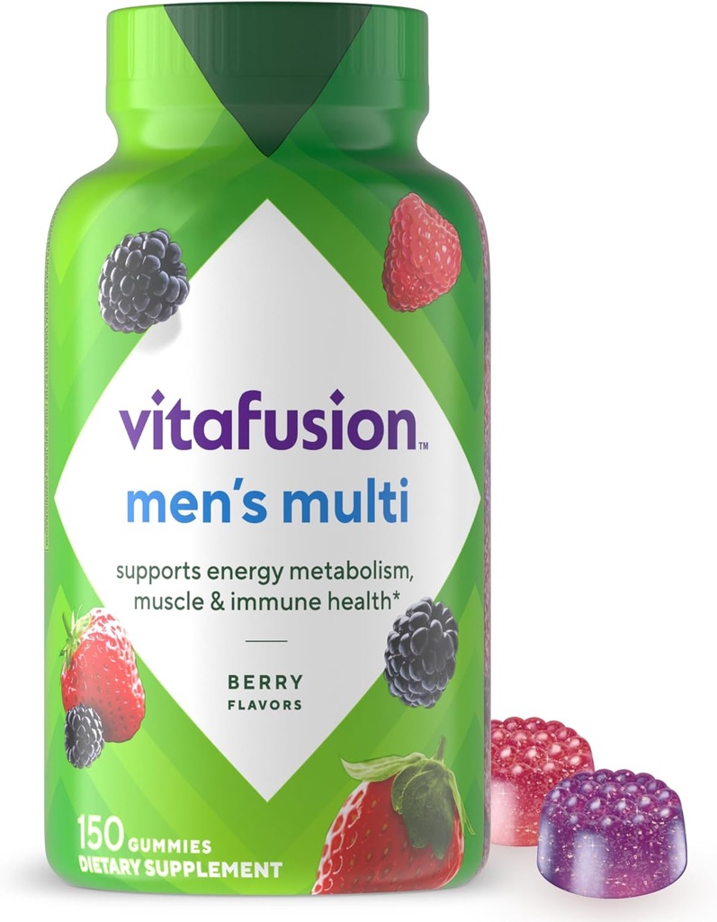 Vitafusion Voksne Gummy Vitaminer til mænd, Berry Flavored Mænds Multivitamin Gummy supplement med Vitaminer A, C, D, E, B6, B12, 75 Day Supply, 150 Count