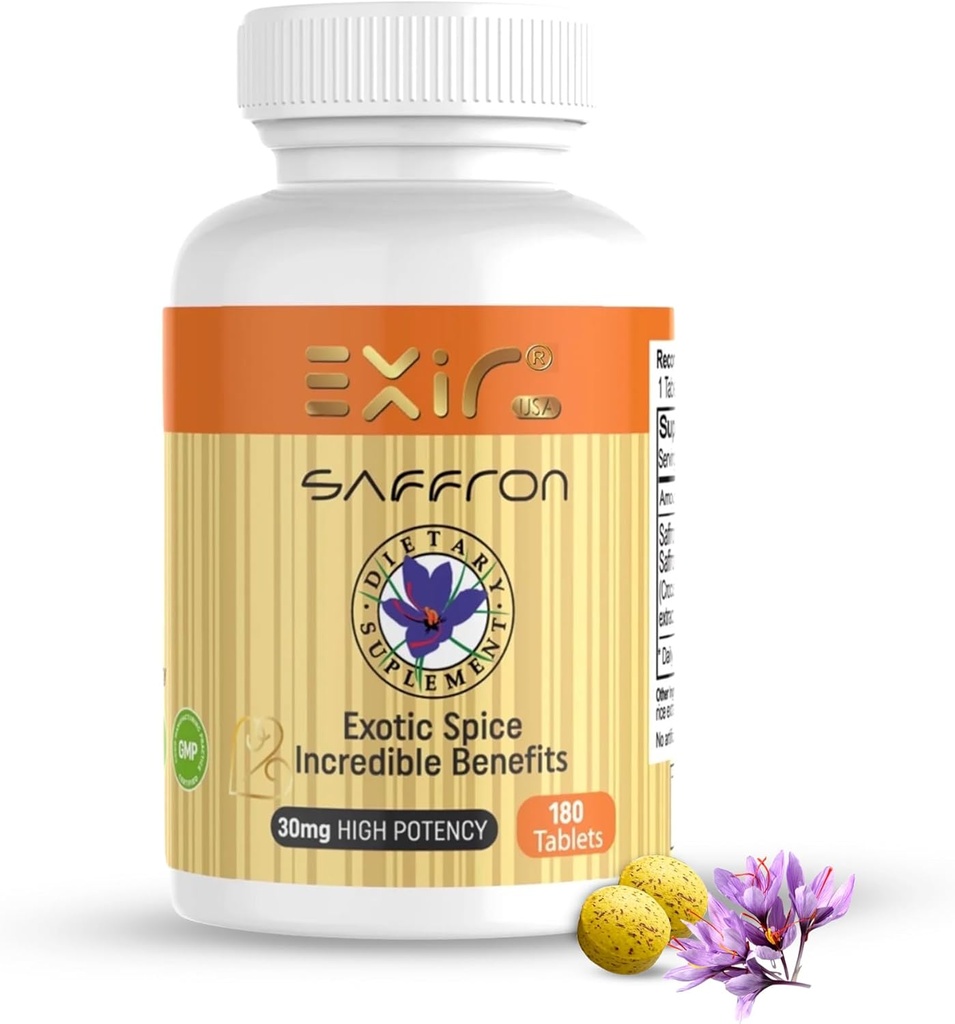 Safran supplement - Stress Relief Formel, Natural Mood Support, Stress, Focus, og Energy Support Supplement, 180 tabletter