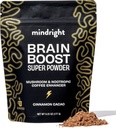 mindright Brain Boost Mushroom Coffee Enhancer - Superfood Blend w / Mushroom - Lions Mane, Kaffefrugtekstrakt, Rhodiola, Cordyceps, Cacao - Koffein gratis uden sukker 30 Servering