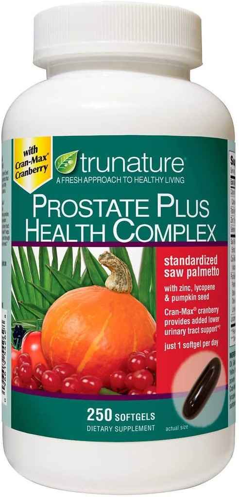 TruNature Prostate Plus Health Complex - Saw Palmetto med zink, Lycopene, Pumpkin Seed - 250 Softgels
