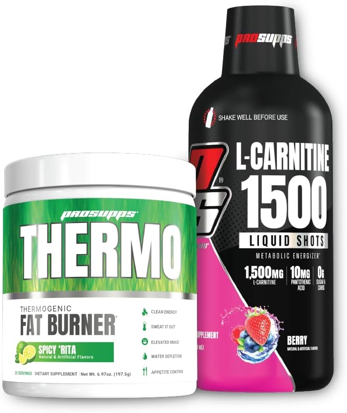 PROSUPPS Thermo Fat Burning Thermogen Powder Spicy Rita og 1500 L- Carnitin Berry - Vægt Management og Pre Workout - Energi, Mood, Appetite Control -