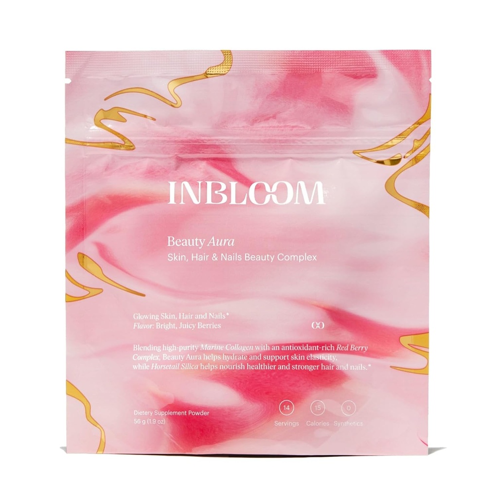 INBLOOM Kate Hudson Collagen Pulver til kvinder - Skønhed Aura til sundere hår hud og negle med Marine Collagen og hestehale Silica - Forfriskning Berry Flavor - 14 portioner 1.9 oz (pakke med 1)