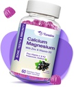 Høj Absorption Calcium Gummies, Sukker Free Calcium Magnesium tillæg med Kalium Vitamin D3 til B0ne & Tandstyrke, Muskelfunktion - Vegan, Elderberry Flavor 60 Cts