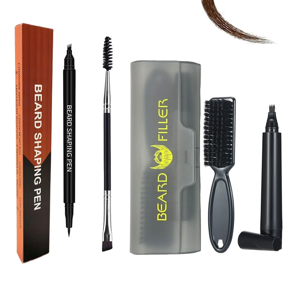 Beard blyant Filler til mænd, Hysook Beard Pen Beard Fyldning Pen Kit, WaterProof Sweat Bevis Long Lasting Beard Filler Pen, Double Ends Beard Brush til mænd Mustache Reparation Shape (mørk brun)