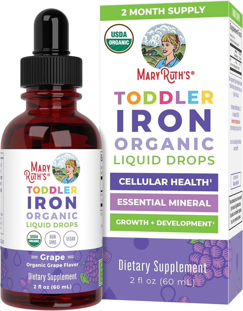 MaryRuth Organics Iron Supplement for Toddlers against 124; Flydende Iron Supplement for Children Age 1-3 - 124; Iron Supplement for Iron Dificiency - 124; Ferrochel - 124; Sugar Free - 124; Vegan - 124; Non- GMO - 124; Gluten Free - 124; 2 Fl Oz