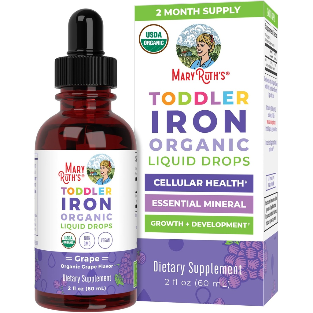MaryRuth Organics Iron Supplement for Toddlers against 124; Flydende Iron Supplement for Children Age 1-3 - 124; Iron Supplement for Iron Dificiency - 124; Ferrochel - 124; Sugar Free - 124; Vegan - 124; Non- GMO - 124; Gluten Free - 124; 2 Fl Oz
