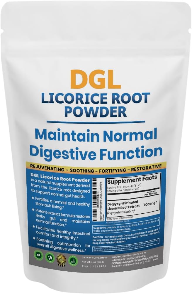 DGL Lakrids Supplement: Understøtter fordøjelsessygdomme, Gut Lining Support, DGL Powder for Wellness, Lakrids Root Extract Powder, 140 serv.