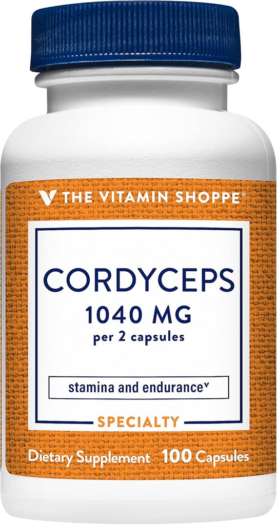 Den Vitamin Shoppe Cordyceps Mushroom Supplement 1.040MG, Understøtter Stamina og Endurance (100 kapsler)