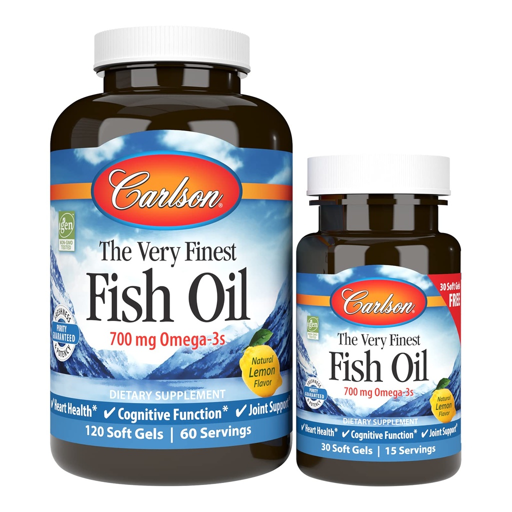 Carlson - Den mest fine fiskeolie, 700 mg Omega- 3 'ere, Norwegian, Sustainable Sourced, Lemon, 150 Greve