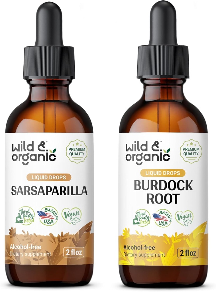 Wild & Organic Sarsaparilla Tinktur 2 fl oz & Burdock Root Tinktur 2 fl oz