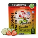 Elektrolyter Powder Plus (50 Servere), 0 Calorie Keto, 0 Sukker, Ingen Maltodextrin, 1000mg Kalium, 120mg Calcium, 120mg Magnesium, Hydration Powder (50 Servere, Jordbæragurk)